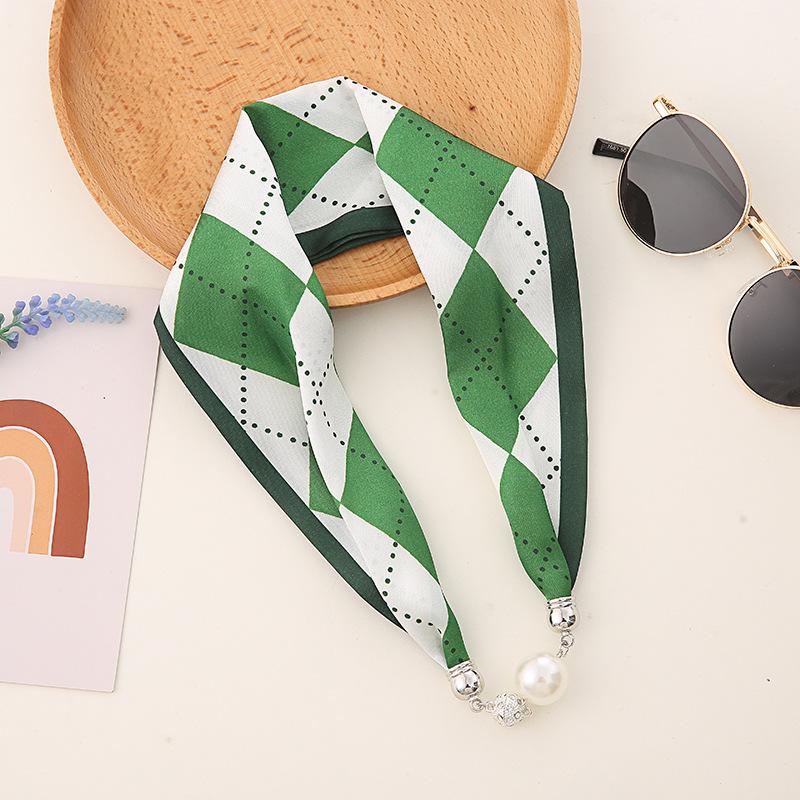 Korean Style Silk Scarf Necklace: Pearl Pendant, Magnetic Clasp, Women's Thin Choker