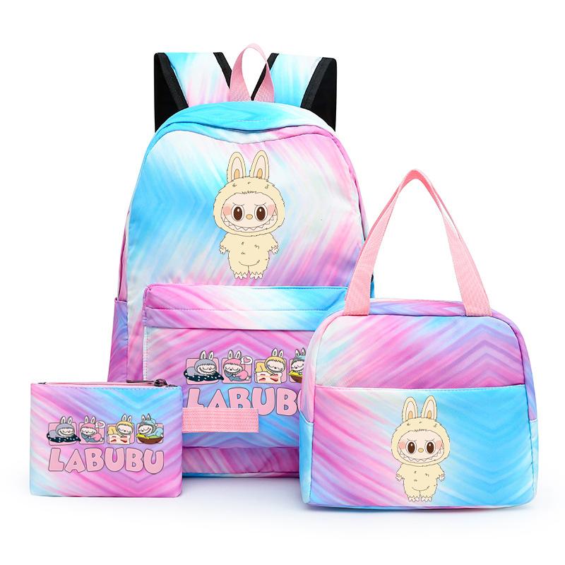 3Pcs/set  Printed Backpack with Lunch Bag Pencil Case Boy Girl Knapsack Teenage Student Large Capacity Colorful Bookbag