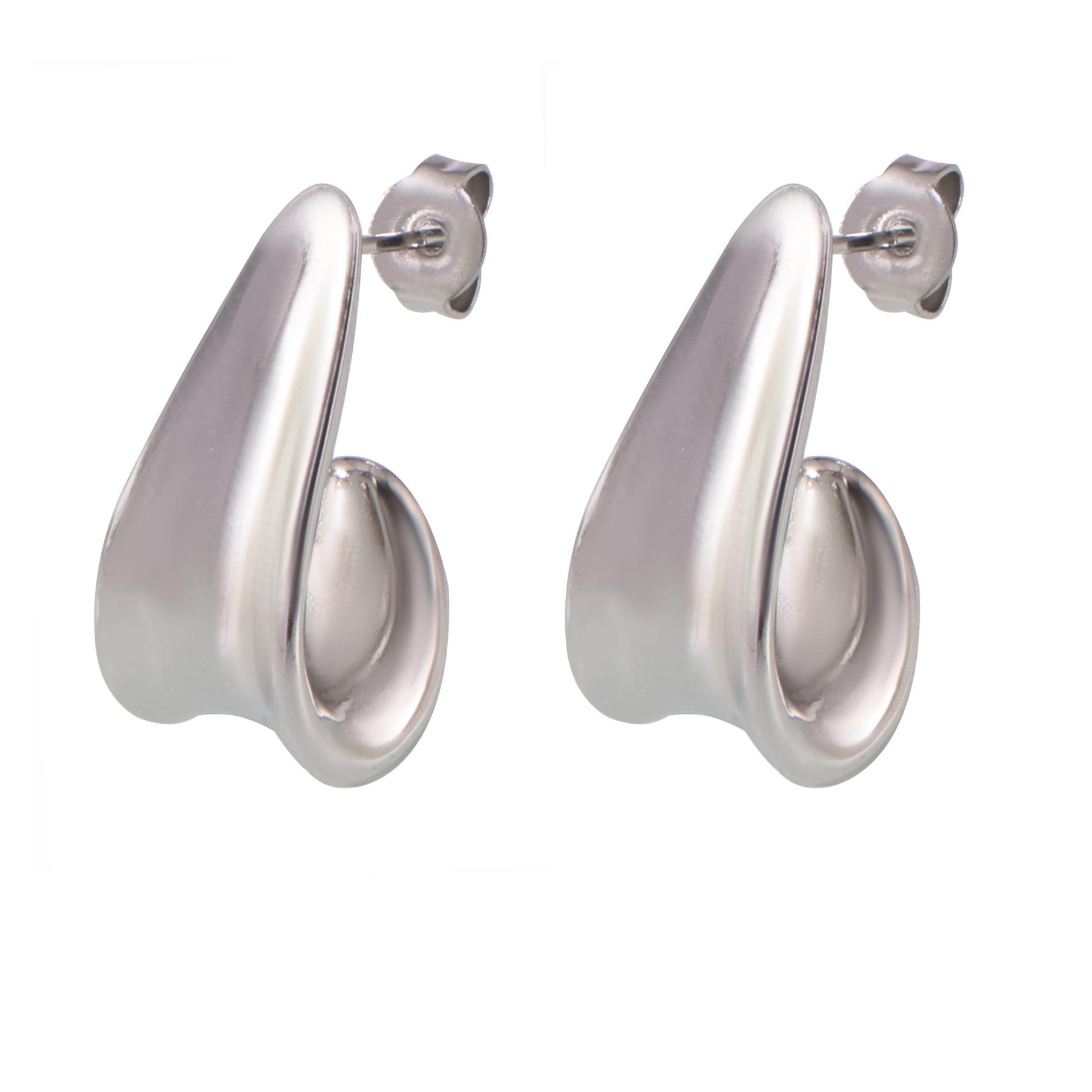 Versatile J-Shaped European & American Style Gold-Plated Titanium Steel Earrings