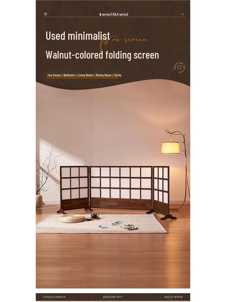 Retro Solid Wood Folding Screen Divider for Living Room and Bedroom