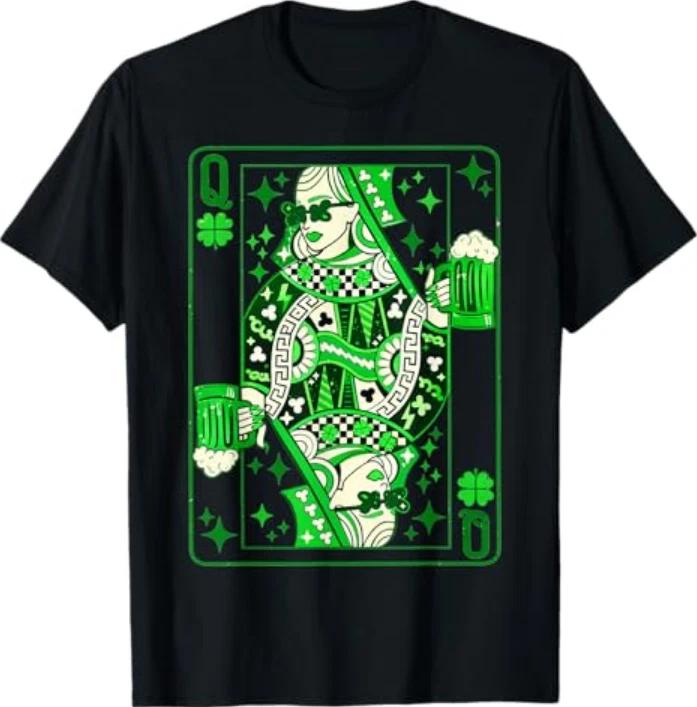 Shamrock Queen Playing Card Saint Patricks Day Tshirt S