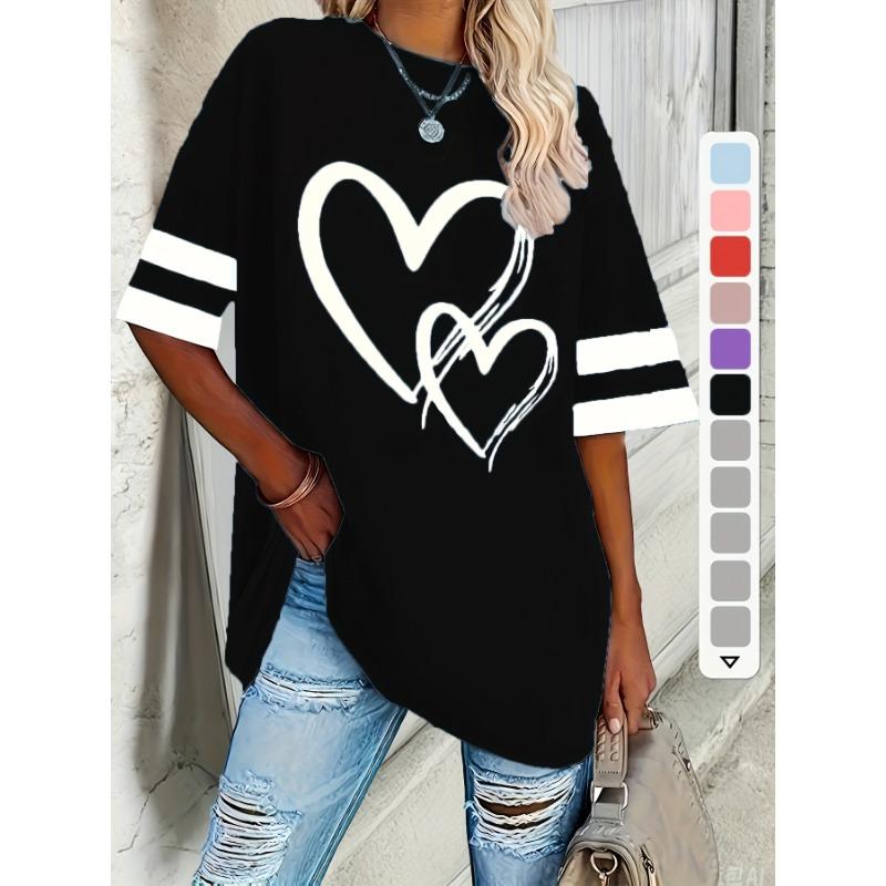 Dámská ležérní trička s krátkým rukávem plus size, s láskou a elegantním pohodlím, pulovry na jaro a léto