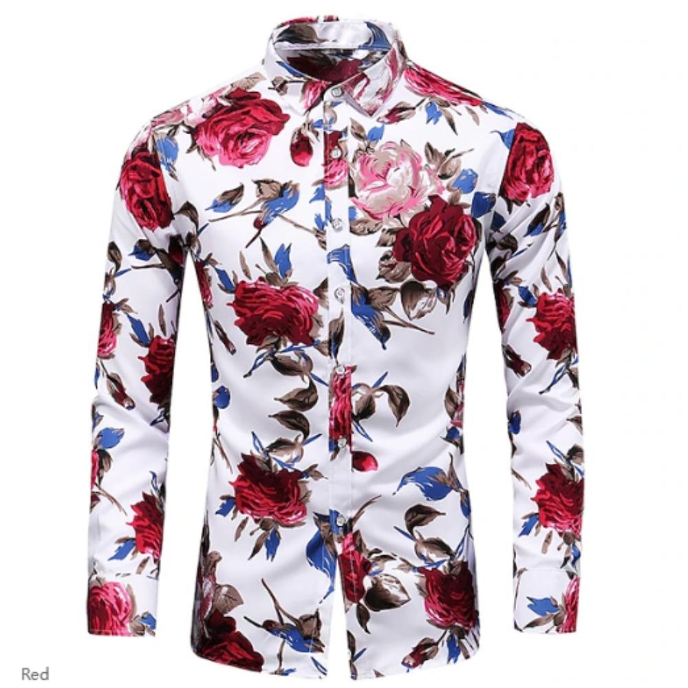 Camisas de Manga Larga con Estampado Floral para Hombre Cárdigan Casual Botón Nuevo Moda Festiva Camisas