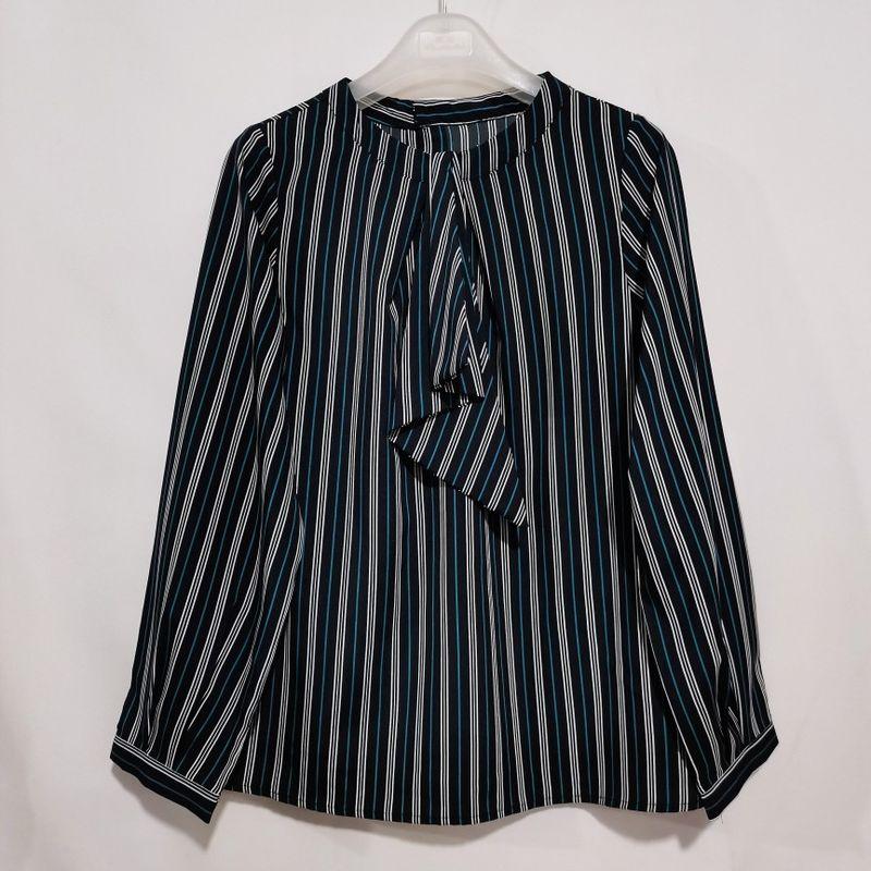Daily Order Chiffon Ribbon Pullover Long Sleeves Shirt Women's Color Stripes Professional Commute Bottoming Shirt Autumn Price Reduction Promotion