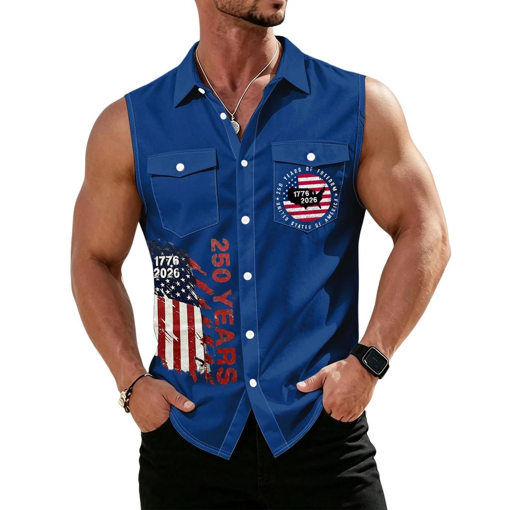 Men's Workwear Lapel Button-Down Vest Shirt - Lightweight Sleeveless Top