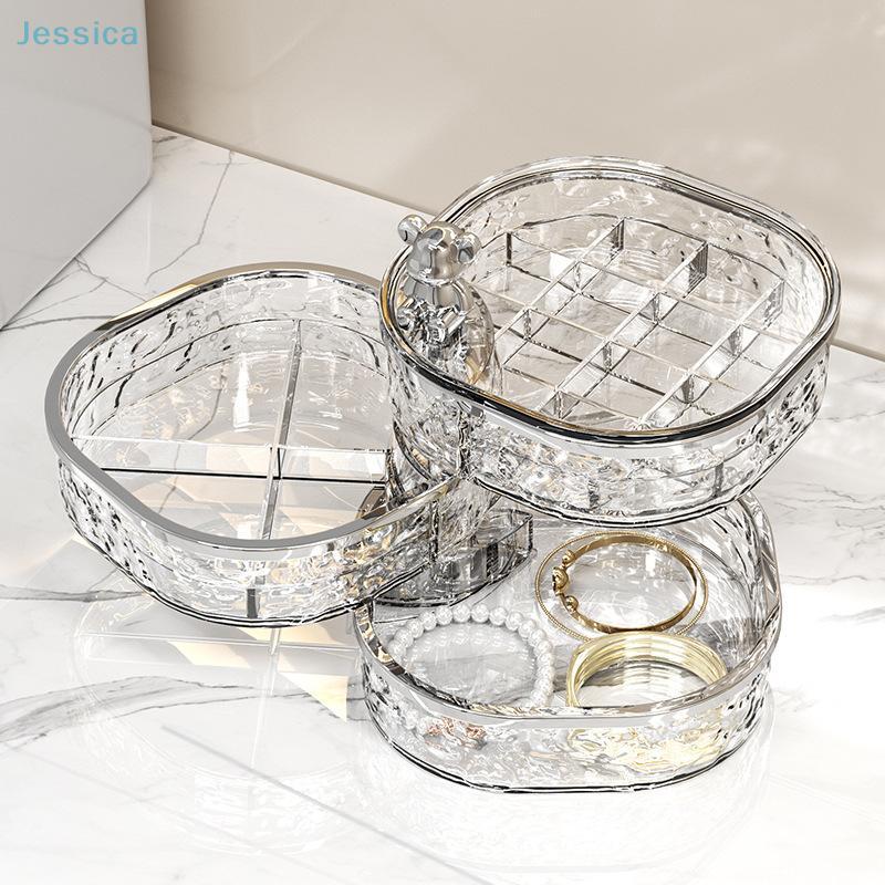Transparent Rotating Jewelry Box With Compartments,Vanity Jewelry Organizer, Earring,Hairpin And Ring Storage Box