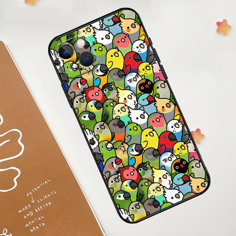 Cartoon Cockatiel Collage Case For Apple iPhone 16 15 14 13 12 11 Pro Max Mini XR 15 16 Plus 16e Protective Cover