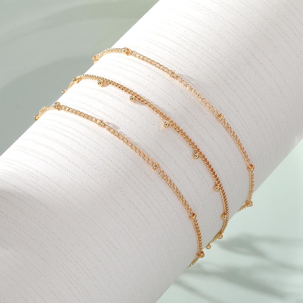 Round Bead Chain Anklet Set of 3 Bohemian Style Chain Anklet Women Sexy Accessories Luxury Pendant Gift Accessories Beach Anklet