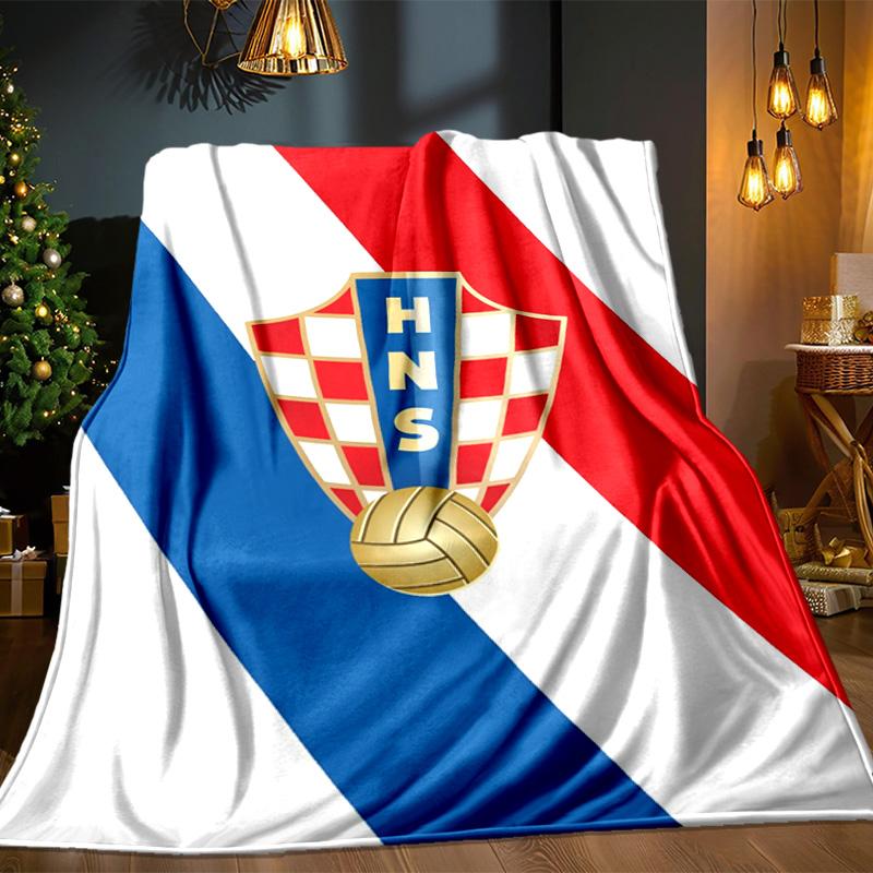 Coperta con Emblema del Calcio Croato Coperta in Flanella da Esterno per Campeggio, Escursionismo, Feste in Giardino, Essenziali per Picnic, regalo per famiglia e amici