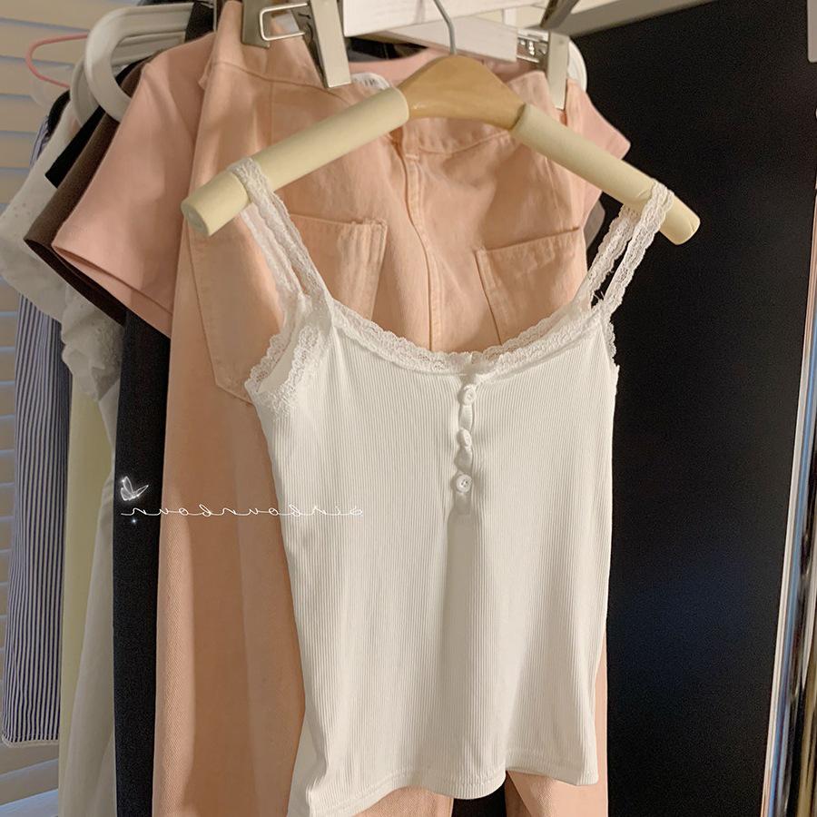 Xin Bang Bang White Lace Trim Padded Camisole: Women's Summer Vest with Beautiful Back Design
