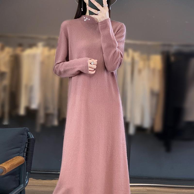 Women's Cashmere Dress Qinghe Cashmere 70% Wool 30% Cashmere Women's Autumn and Winter Cashmere Dress Soft and Warm