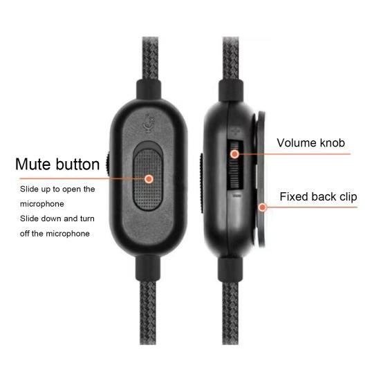 Headphone Cable with Mute 2m Volume Control Audio Cable for Logitech GPRO X G233 G433 Multi-Device Aux Cord for Gaming PC