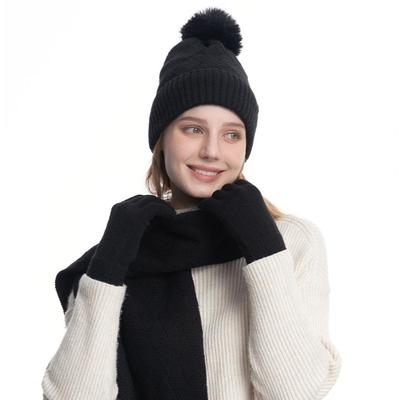3 pezzi/set unisex inverno berretto sciarpa guanti set spesso lavorato a maglia caldo berretto guanti elastico orecchie antivento inverno all'aperto Cy