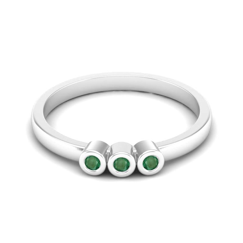Tiny Round Shape Emerald Gemstone 925 Sterling Silver Three Stone Minimalist Women Engagement Ring