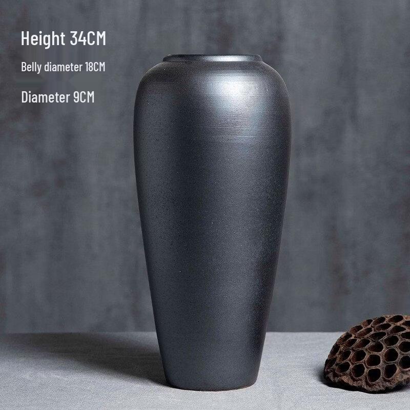 Matte Black-Grey Cylindrical Ceramic Vase Set