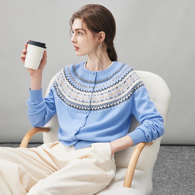 

Женский кашемировый кардиган Comonboca с круглым вырезом и узором Fair Isle M