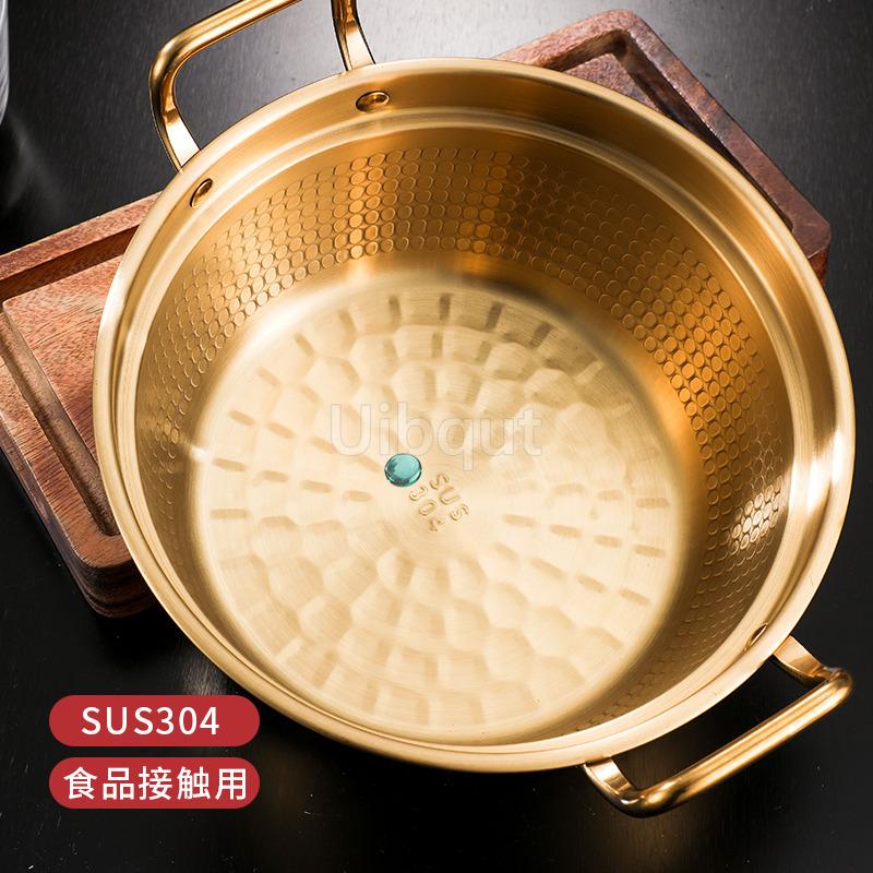 Kitchen Stainless Steel Korean Ramen Pot Double Handle Rust-proof Soup Noodle Small Pot Durable Gold Silver Milk Pot Cuisine