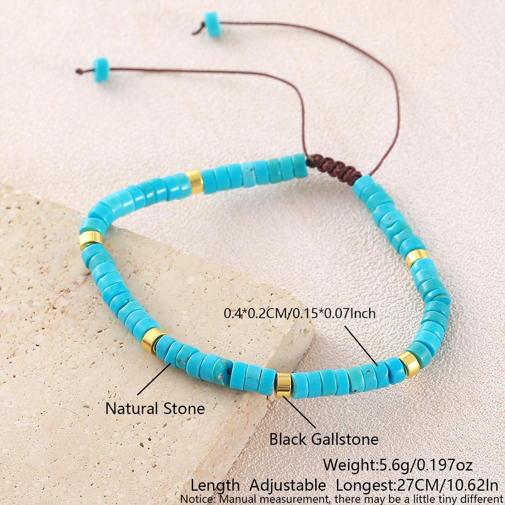 Geometric Turquoise Beaded Bracelet With Adjustable Woven Cord For Casual Wear