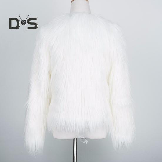Women's Faux Fur Jacket Warm Plush Round Neck Coat Autumn Winter Long Sleeve Solid Color Furry Coat for Casual Street Wear Shopping
