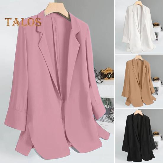 Damen Anzugjacke mit Revers, Dreiviertelärmeln, einfarbig, lockere Passform, offene Vorderseite, Bürodamenmantel, Arbeitskleidung