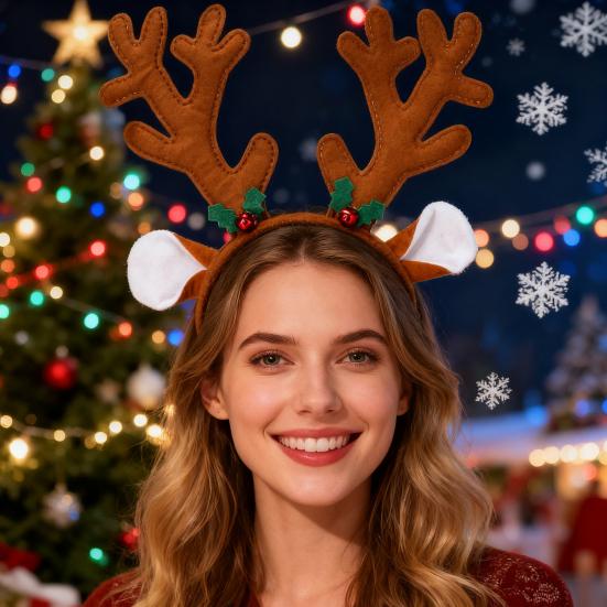 Christmas Headbands Cute Reindeer Antlers Headbands with Bell Christmas Animal Ear Hair Bands for Women Holiday Party Cosplay