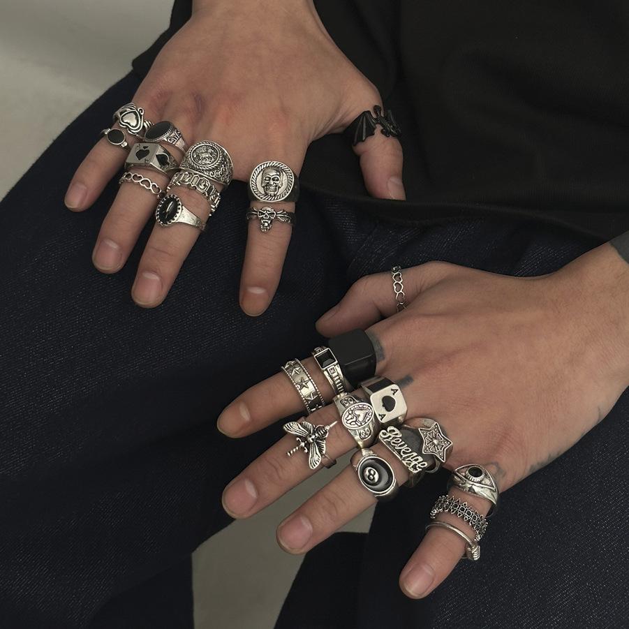 Exaggerated and Domineering Men's Ring Set Hip Hop Hot-Selling Ring Men's Trendy Fashion Personality Jewelry