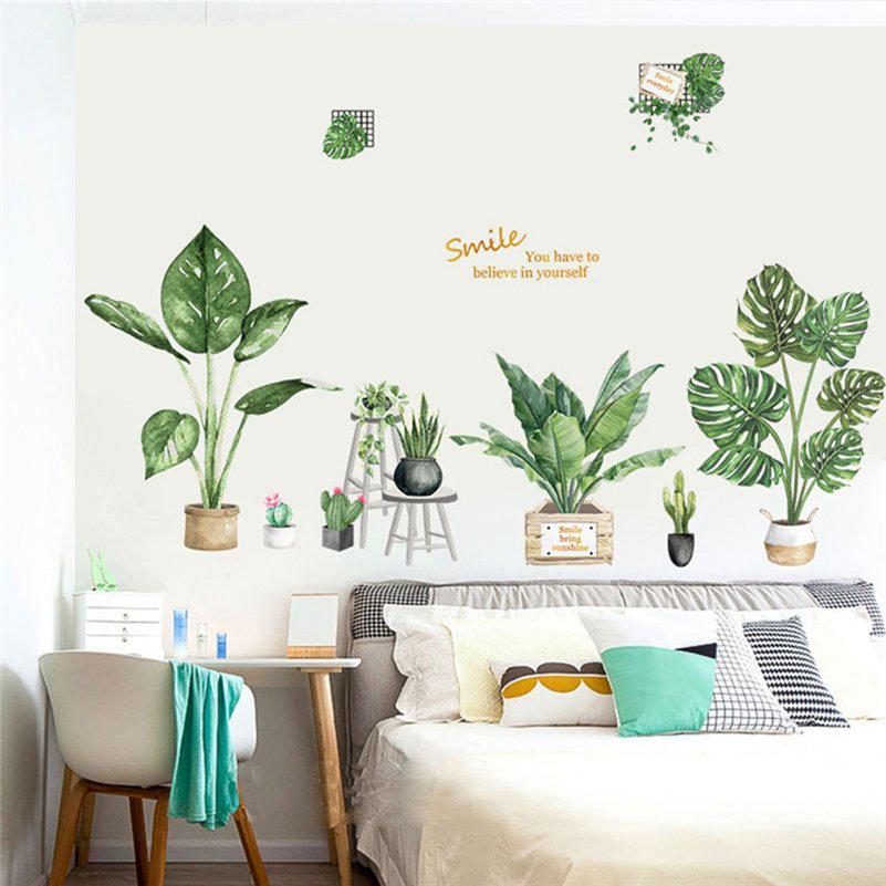 Mural Art Wallpaper Green Potted Plant DIY Self-adhesive 2Pcs Waterproof Wall Sticker
