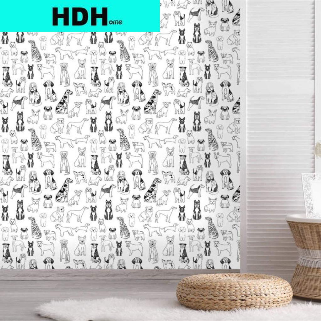 Modern Dogs Kingdom Peel and Stick Wallpaper Black and White Self-adhesive Removable Wall Decor for Home Bedroom Wall Decoration