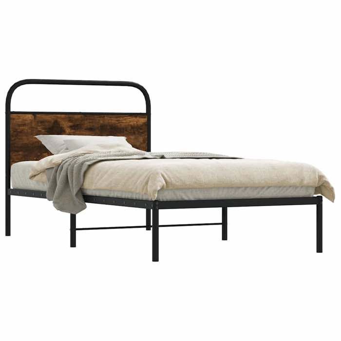 VidaXL Cadre de lit sans matelas 100x190 cm chêne fumé bois ingénierie, meuble de chambre à coucher, lit simple, sommier, 4100203