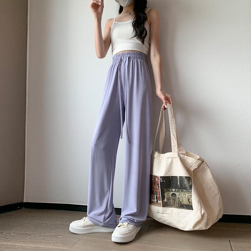 Ice Silk Women's Lightweight Quick-Dry Sun Protection Wide-Leg Pants - High-Waisted and Breathable for Summer