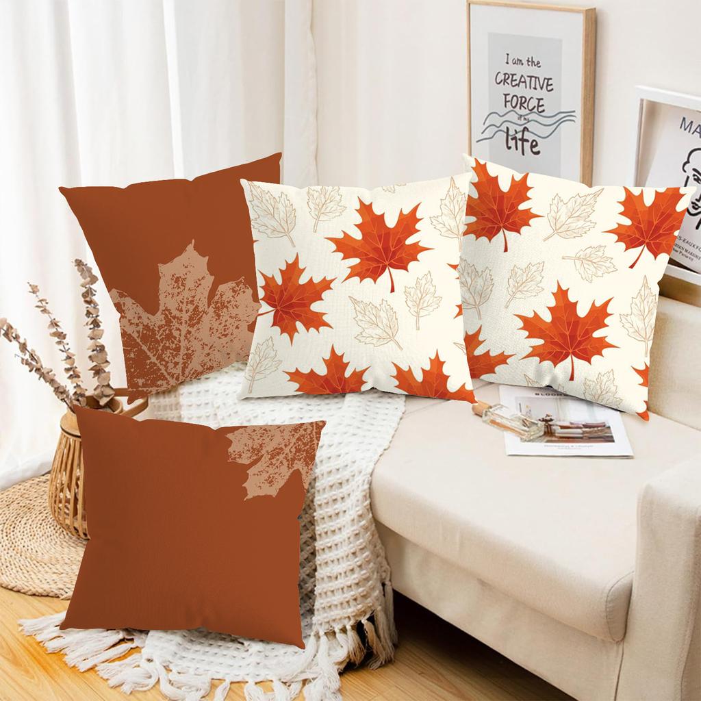 Autumn Maple Leaf Pattern Decorative Throw Pillows Polyester pillowcase, sofa decorative cushion cover, bedside throw pillow