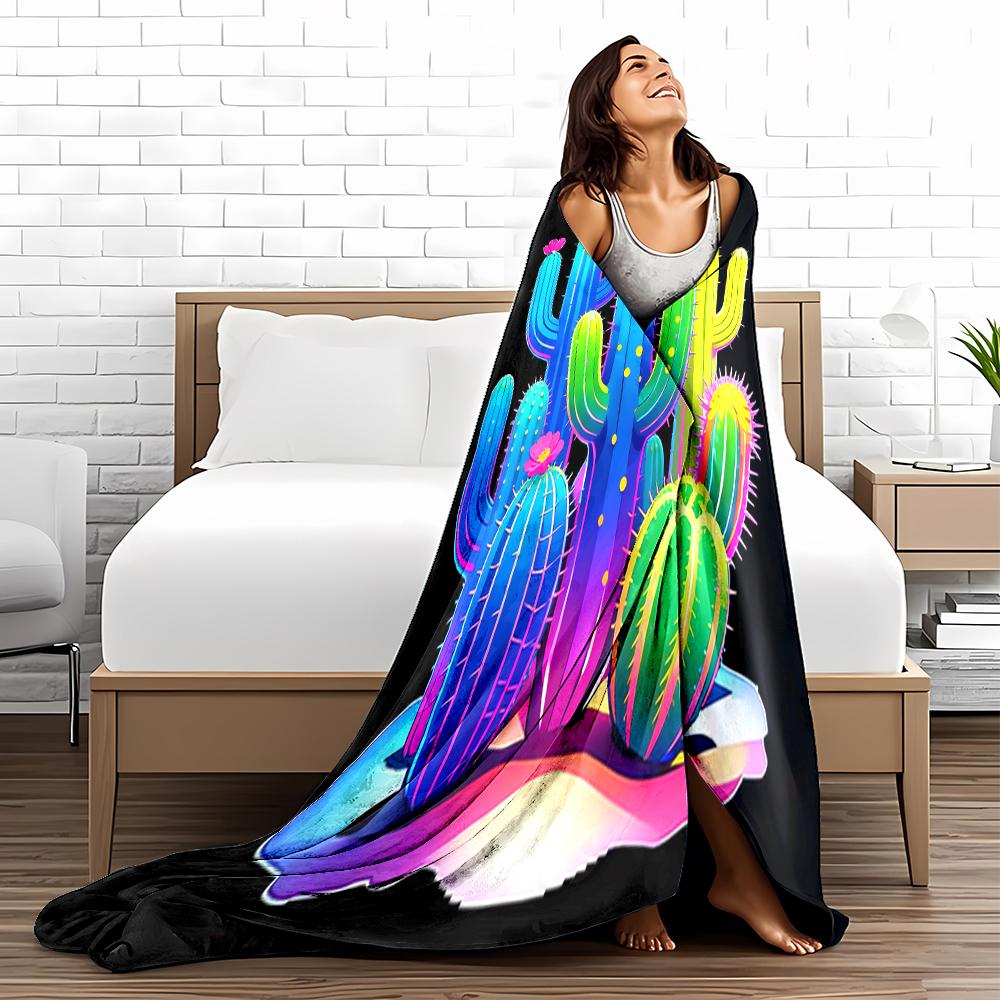 Vibrant Cactus Print blanket, Colorful Neon Desert Style Decor blanket, suitable for use in the bedroom, living room, on the sofa