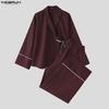 INCERUN Two Pieces Outfits Men Long Sleeve Kimono Shirt and Long Straight Pants Sets