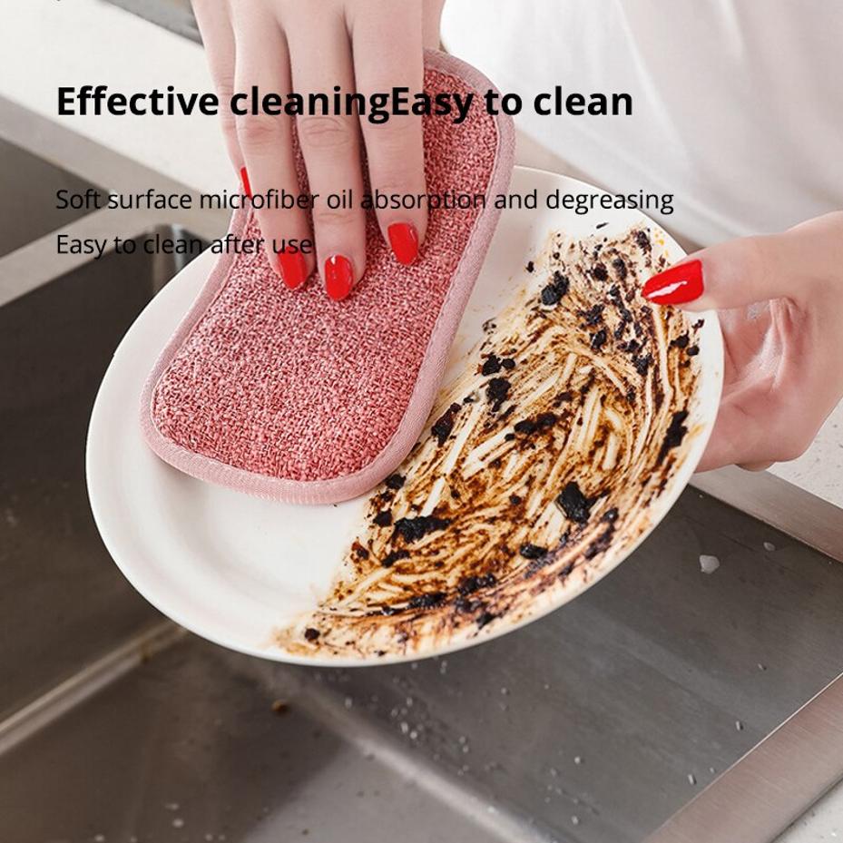 1 Pcs Dish Washing Spong Super Absorbent Microfiber Double Sided Scrub Sponge for Dishwashing Kitchen Bathroom Clean