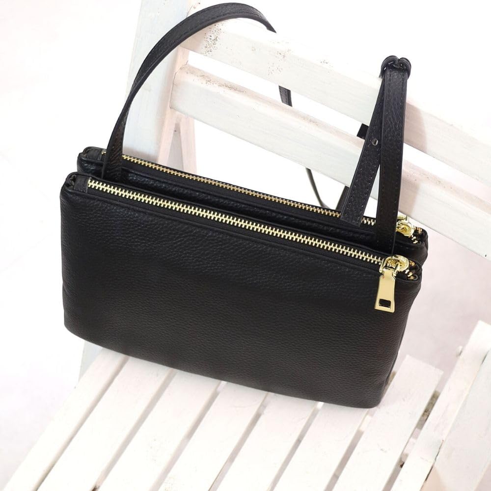 Cuco Shrink Leather Double Shoulder Bag 2513111304 Black (019)