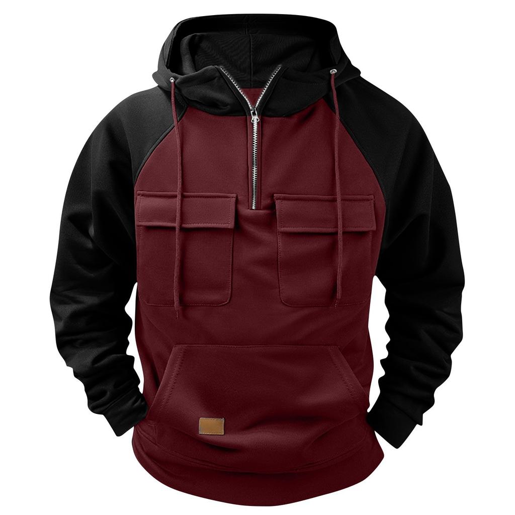 Herrenmode Colorblock Langarmtasche Lässiges Kapuzen-Sweatshirt-Top