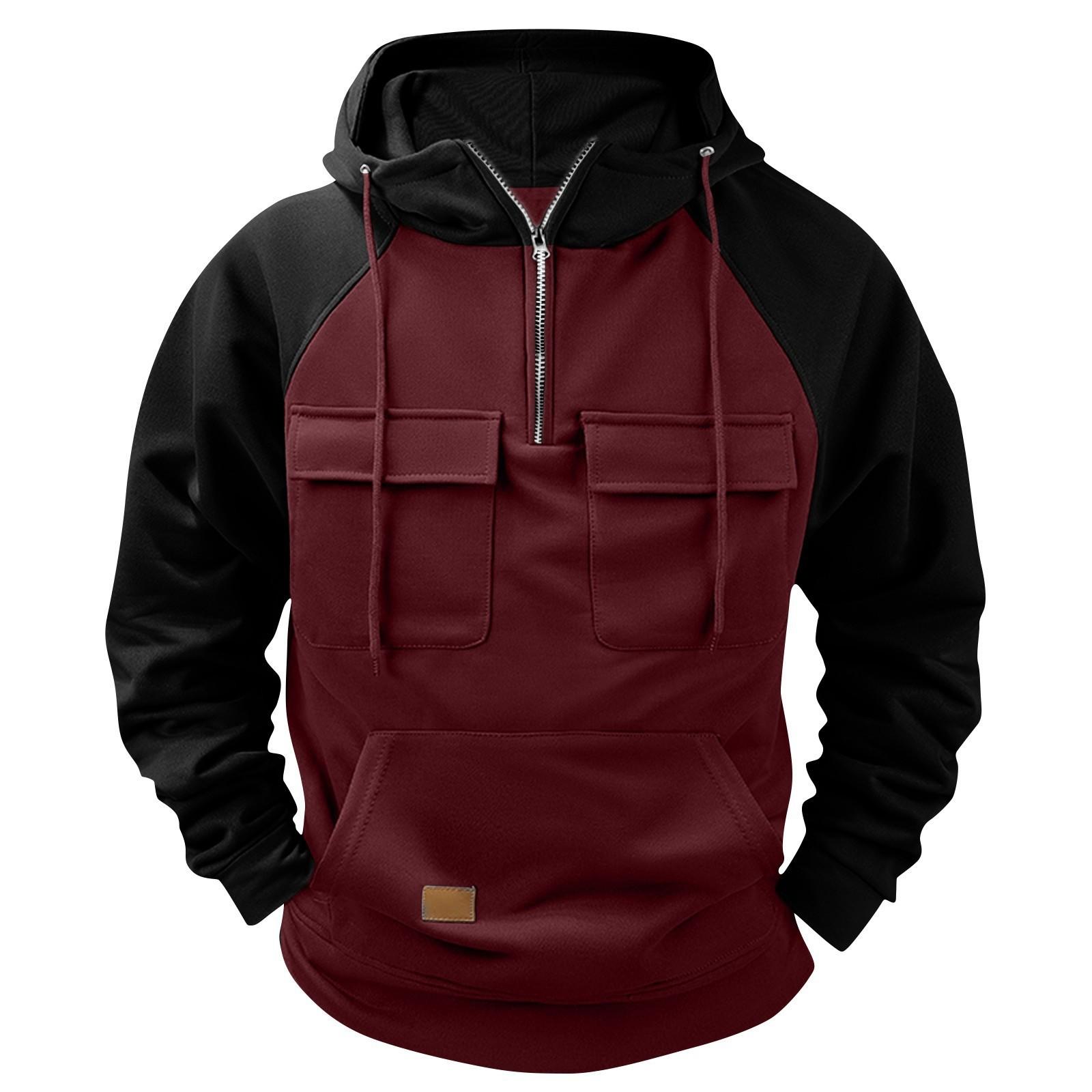 

Мужская модная повседневная толстовка с капюшоном и длинными рукавами в стиле колор-блок S