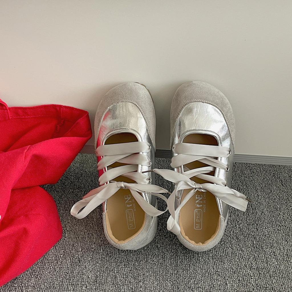 Silver Retro Ballet Style Light Mouth Flat-soled Single Shoes Women's Summer 2025 New Models with Skirts Versatile Sports Mary Jane Shoes