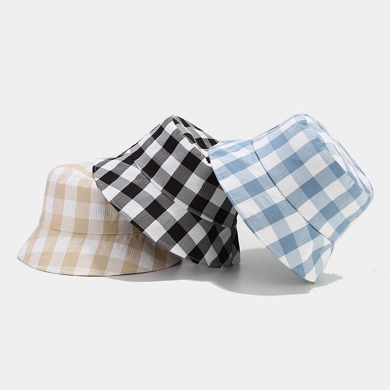 New Internet celebrity plaid bucket hat women's summer outdoor thin breathable travel sun hat casual hat