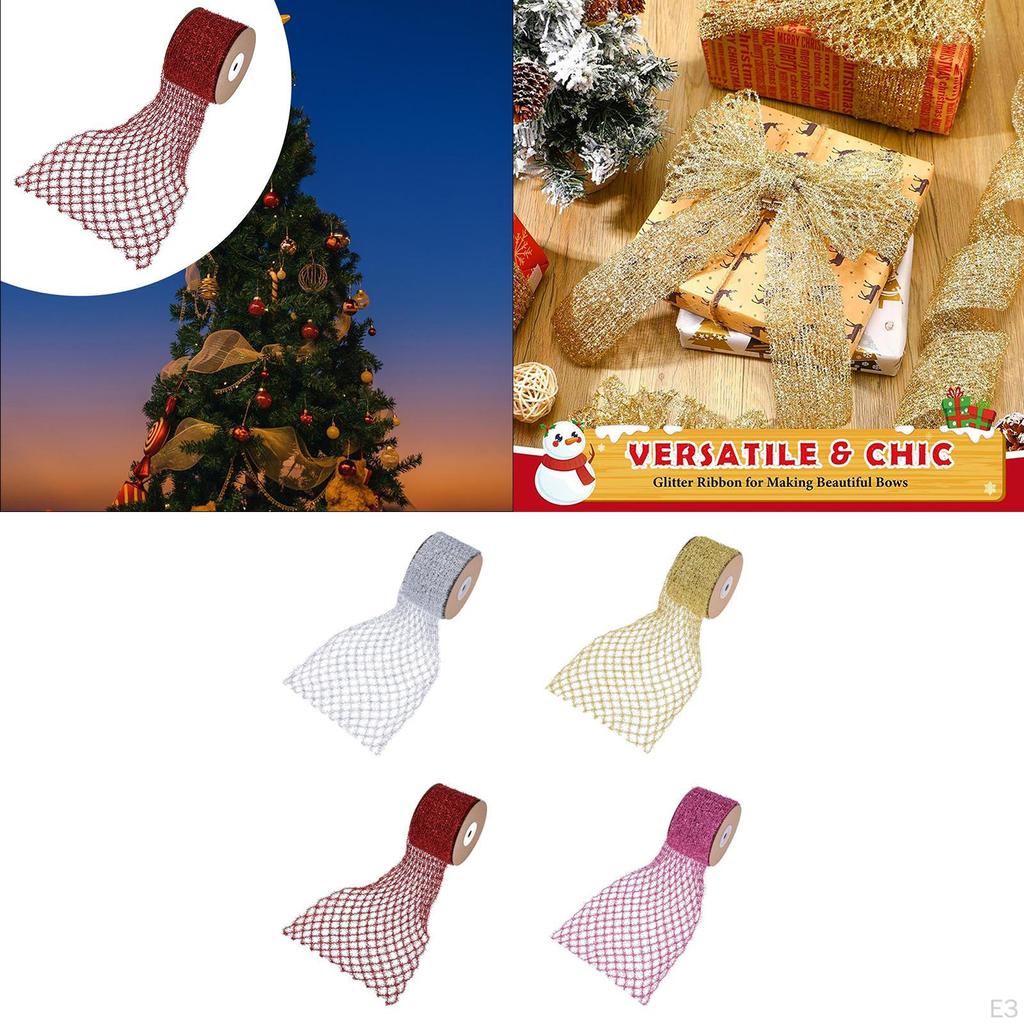 1 Roll Christmas Ribbon Mesh for Making Bows, Flower Bouquets, Wreaths, Garlands