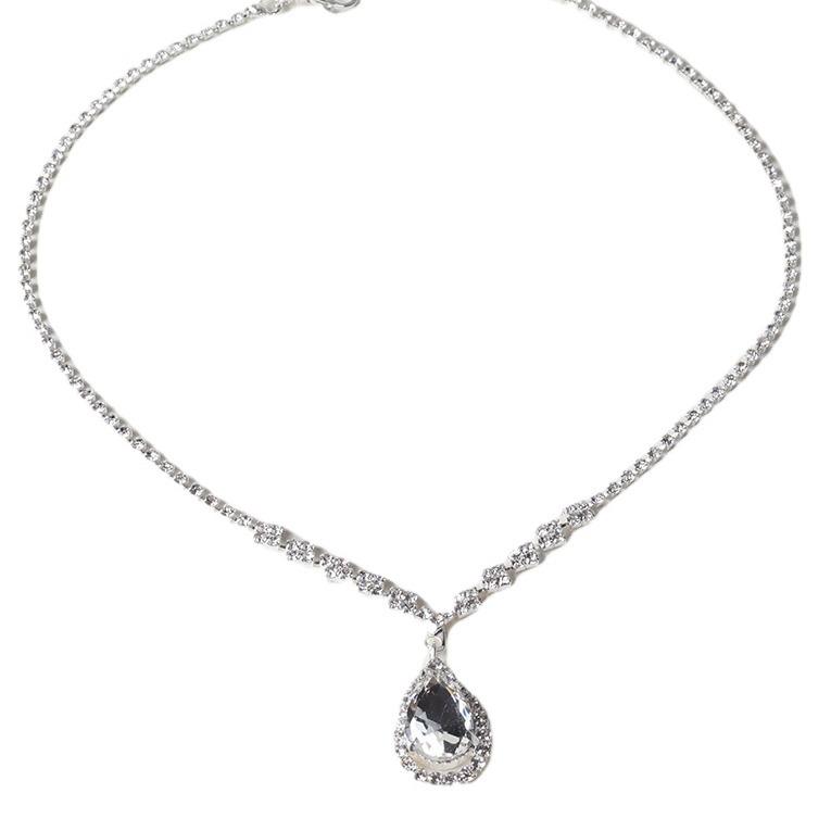 Svatební set náhrdelníku a náušnic ve stylu korejského slzičkového designu s třpytivými diamanty