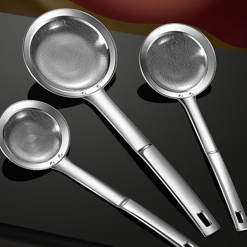 2pcs 304 Stainless Steel Grease Skimmers Spoon Fine Mesh Colander For Efficient Foam Removal Cooking Accessories