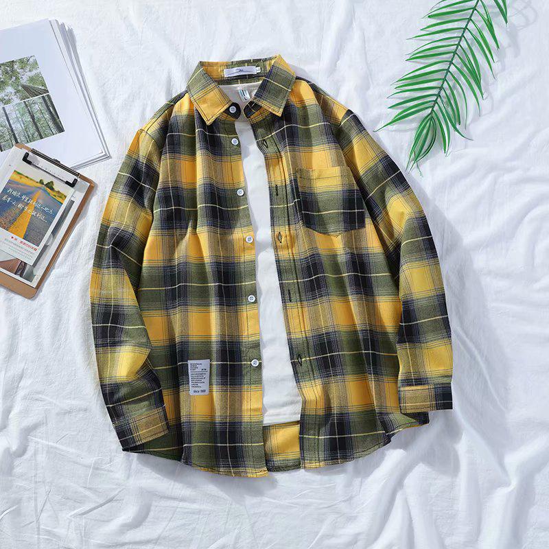 Men's Japanese Plaid Shirt - Harajuku Style, Loose Fit, Long Sleeve, Trendy Student Jacket