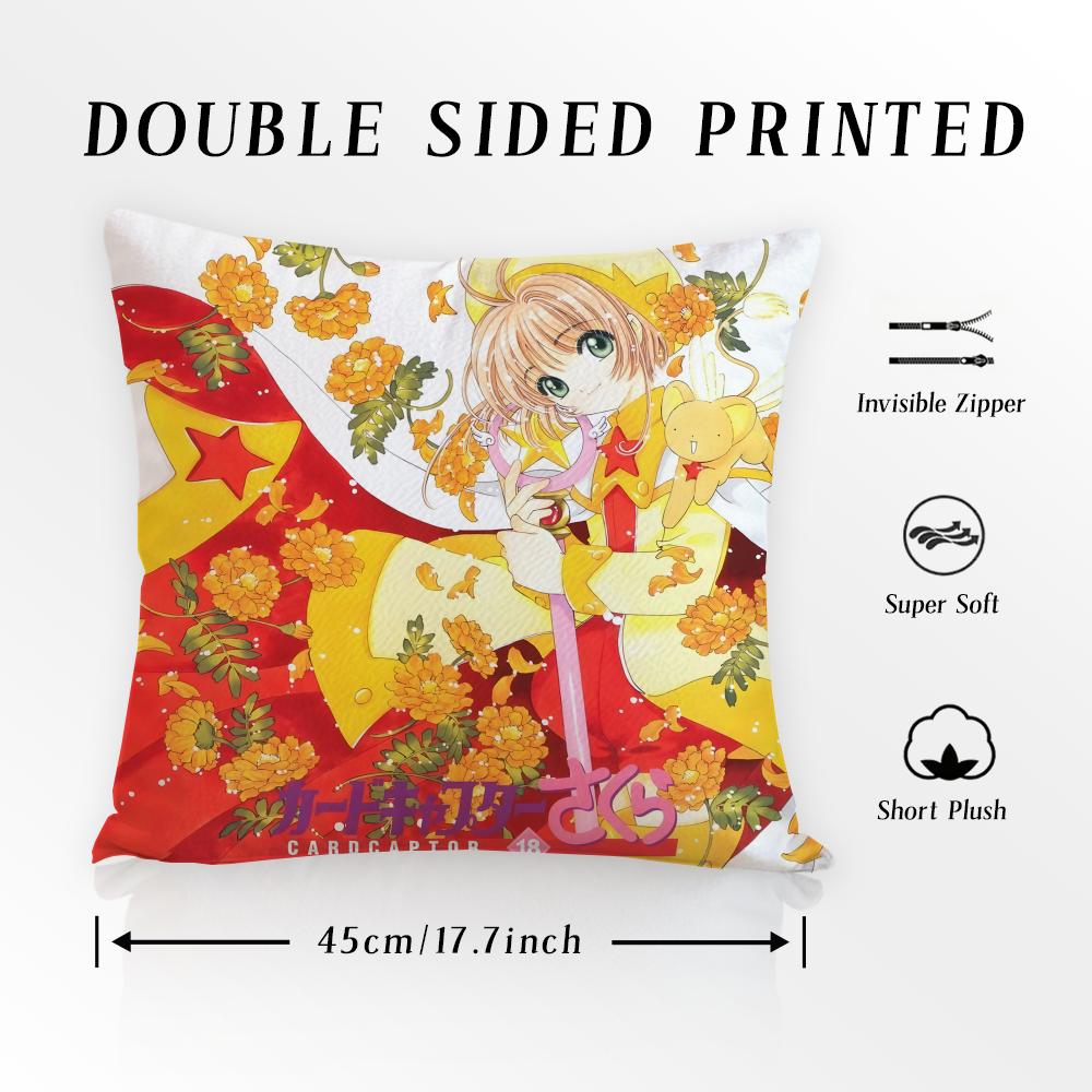 Anime C-Cardcaptor S-Sakura Pillow Case Anti-dustmite Pillowcase Invisible Zipper Silky Short Plush Sofa Cushion Cover