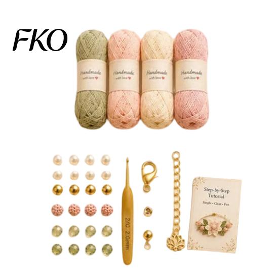 Natural Aesthetic Bracelet Kit DIY Nature-Inspired Crochet Kit, 3D Animals Plants Hand-Crocheted Beaded Flower Maple Dragonfly Butterfly