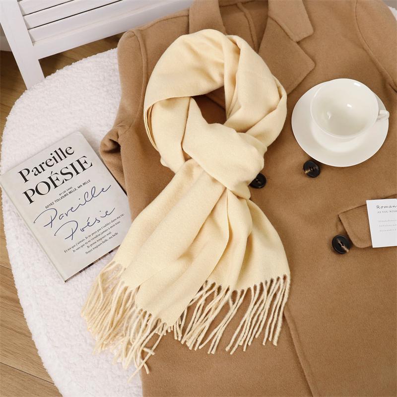 30*180cm Korea Styles Solid Color Cashmere Winter Warm Women Scarf Thicken Shawl Tassels Pashmina Hijab Wrap Windproof Foulard