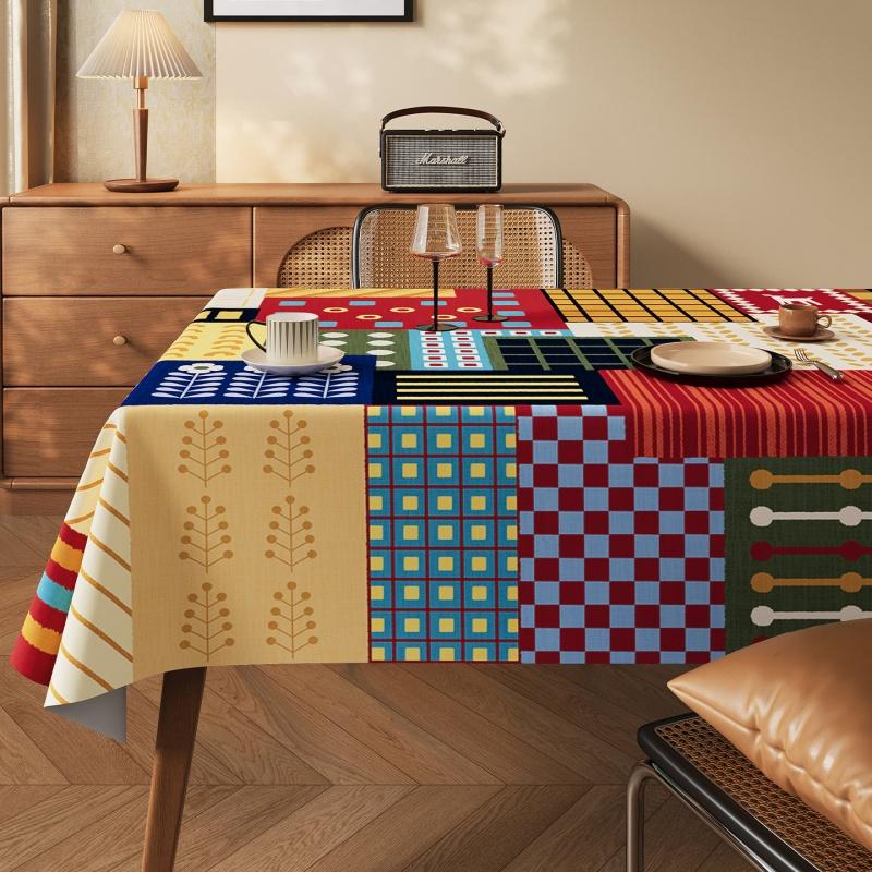 Kolorowy Geometryczny Prostokątny Obrus Wodoodporny Olejoodporny Odporny na Plamy Nie wymaga Prania Retro Vintage Pokrowiec na Stół Kuchenny Jadalniany Wystrój Domu 100*160cm