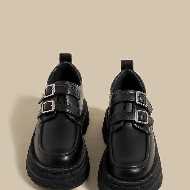 Small leather shoes women's British style new spring and autumn single shoes with platform black women's shoes