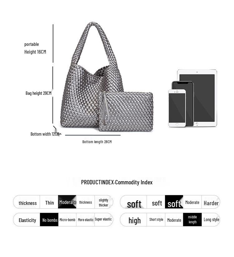 Handgefertigte geflochtene PU-Leder-Schultertasche mit großem Fassungsvermögen für Damen