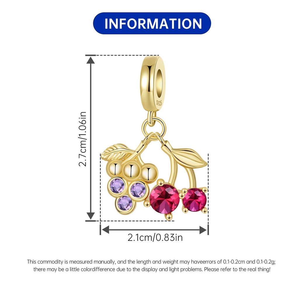Copper Grape Cherry Fruit Original Pendants Bracelet Charms Jewelry Party Beads Diy Trendy Gifts Accessory